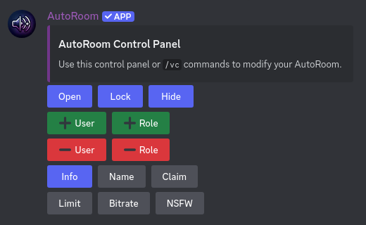 A screenshot of the AutoRoom Control Panel